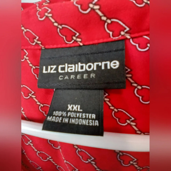 Liz Claiborne womens XXL red heart button down long sleeve blouse office wear - Picture 7 of 10